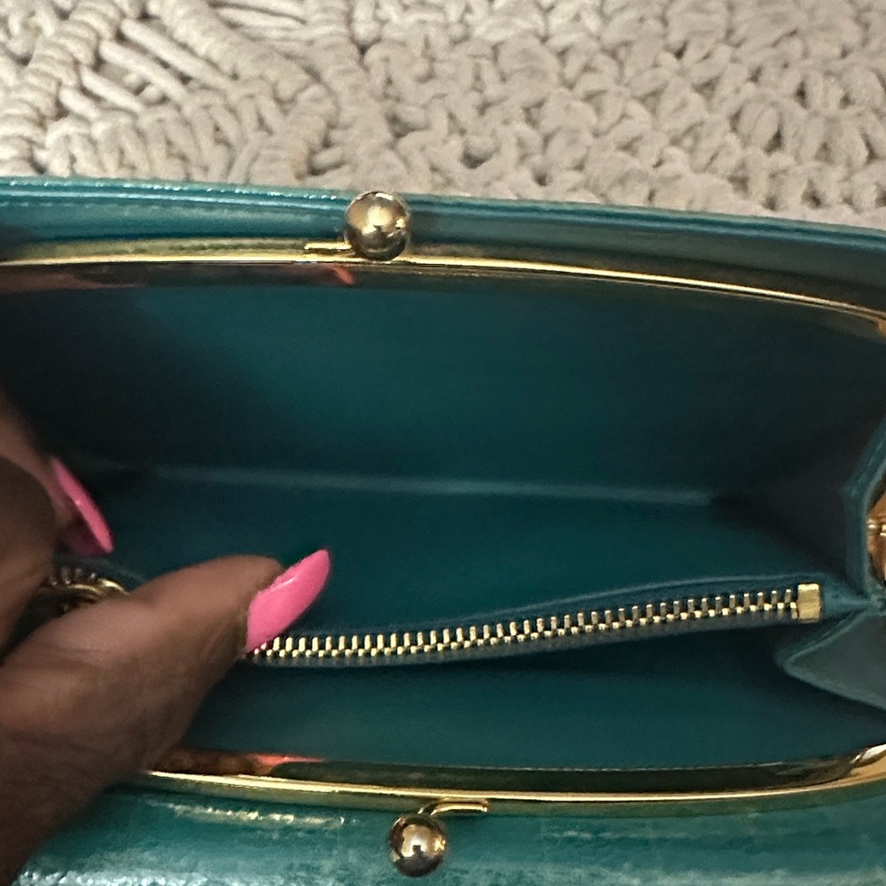 Miu Miu Teal Crocodile-Embossed Wallet - Picture 11 of 16